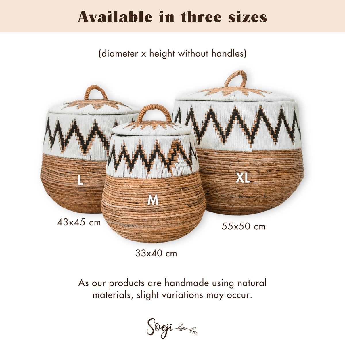 Wasmand met deksel – Boho Wasmand Rond PALEM (3 maten Ø33/43/55cm)