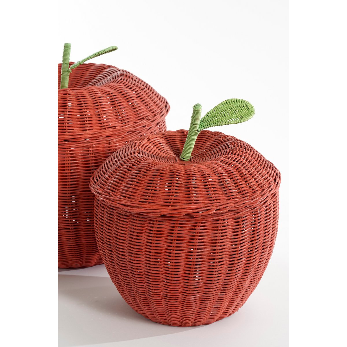 Opbergmand met Deksel - Set van 2 - H48 x Ø30 cm - Rotan - Rood