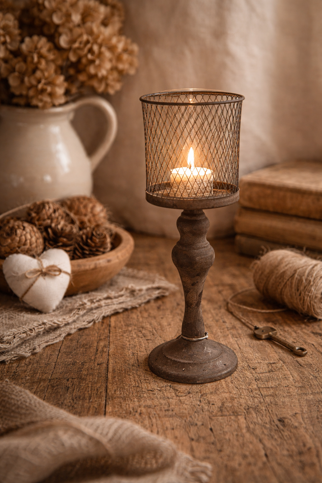 Glazen kaarsenstandaard met sierlijk metalen afwerking – elegant en sfeervol