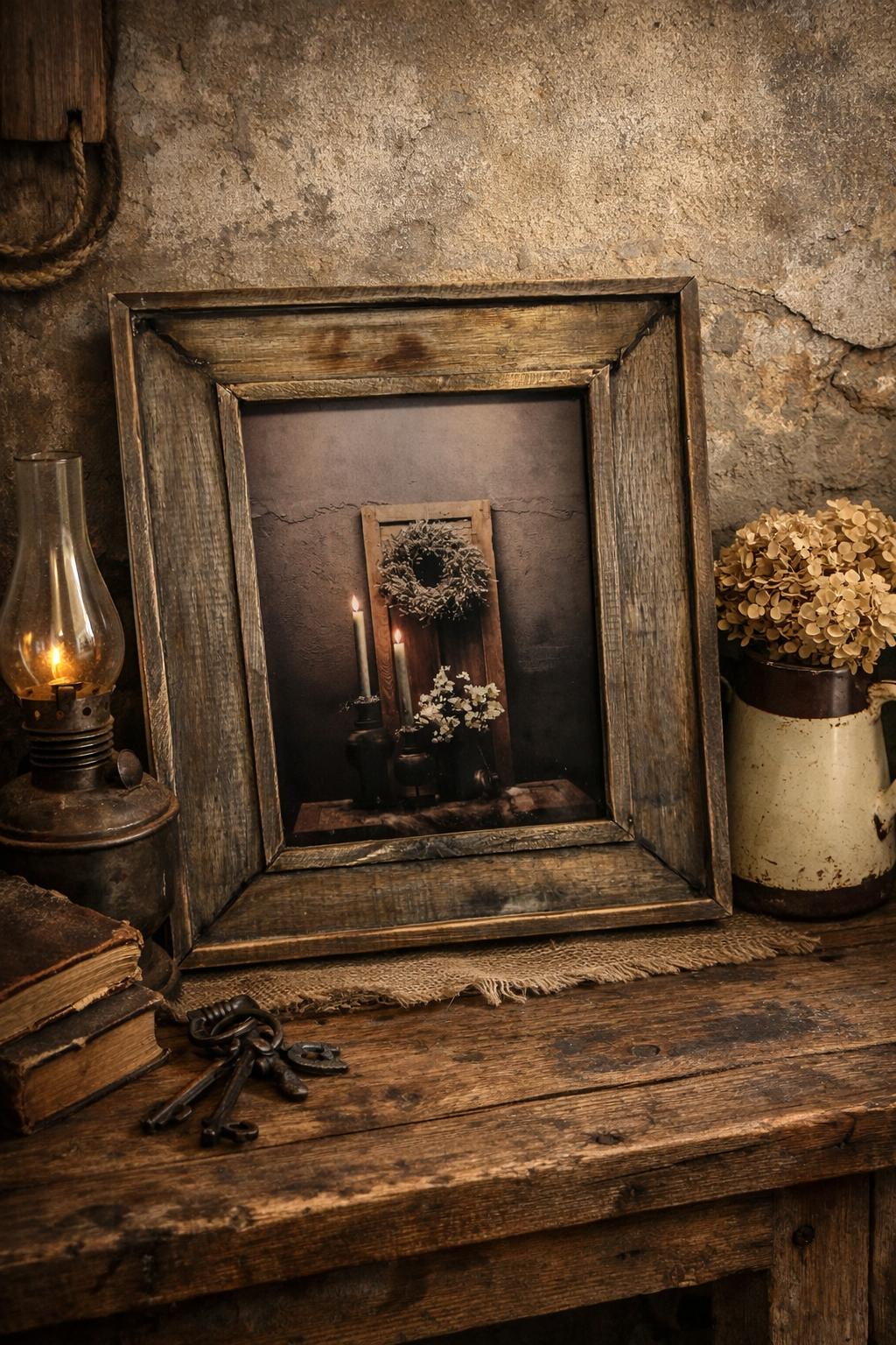 Houten lijst met landelijk tafereel