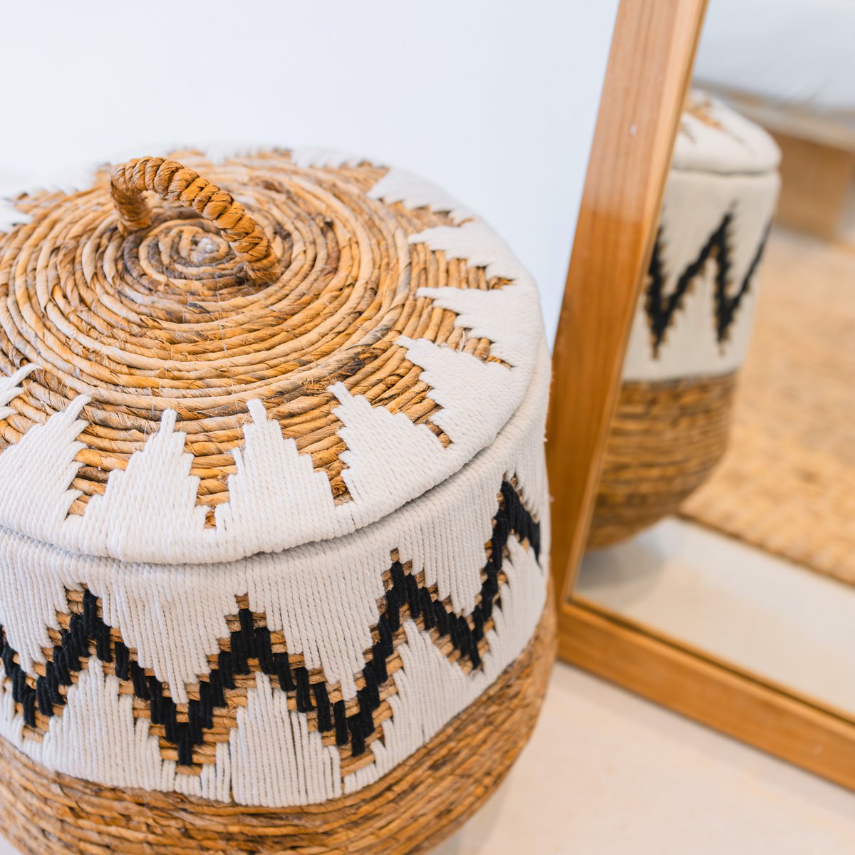 Wasmand met deksel – Boho Wasmand Rond PALEM (3 maten Ø33/43/55cm)