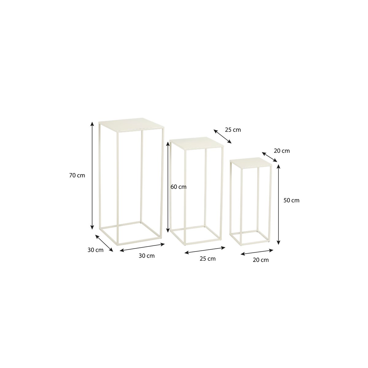 Quinty Bijzettafel - Set van 3 - L30 x B30 x H70 cm - Metaal - Off-white