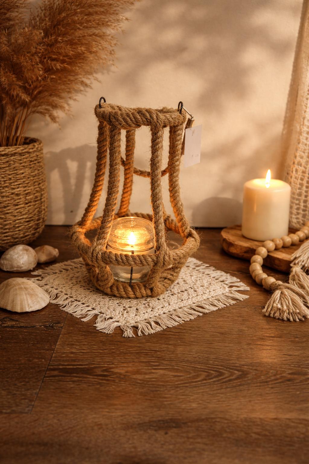 Jute Lantaarn voor Kaars – Natuurlijke Sfeermaker