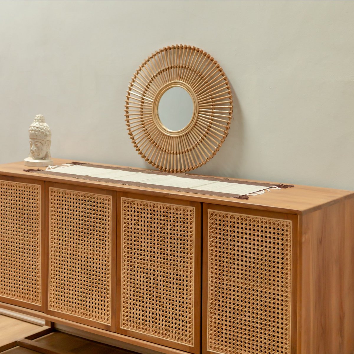 Ronde Rotan WandSpiegel BUMI (58 cm)