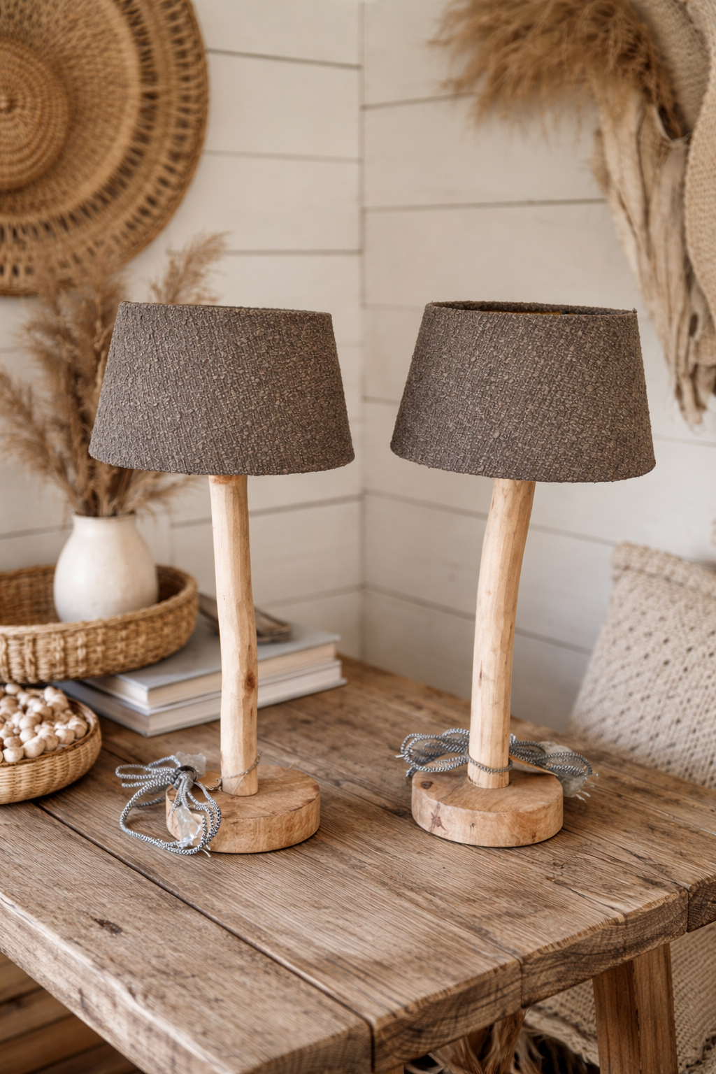 Sfeervolle houten tafellampen set met kap