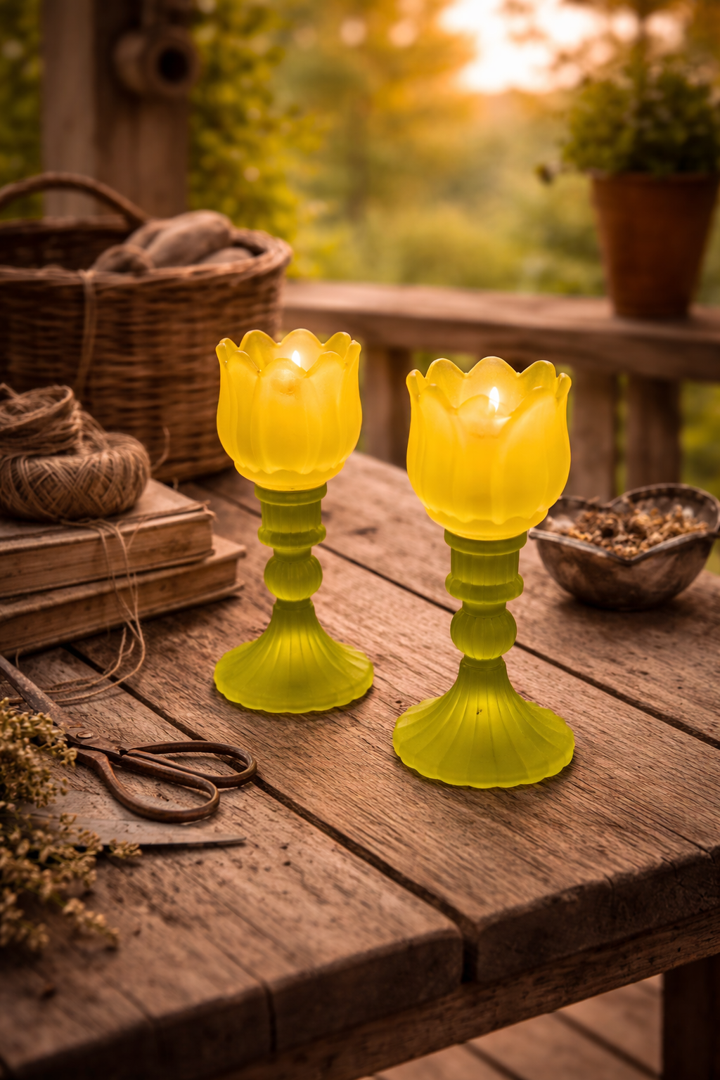 Set gekleurde waxinelichthouders in geel