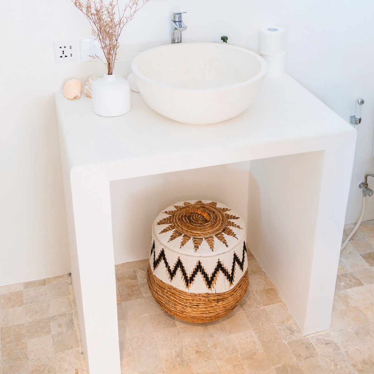 Wasmand met deksel – Boho Wasmand Rond PALEM (3 maten Ø33/43/55cm)