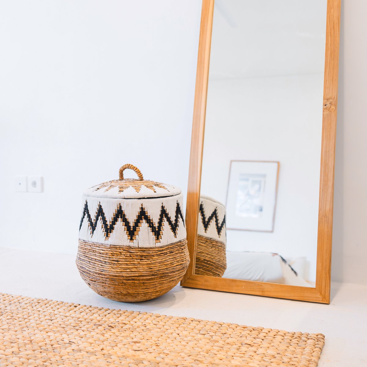 Wasmand met deksel – Boho Wasmand Rond PALEM (3 maten Ø33/43/55cm)