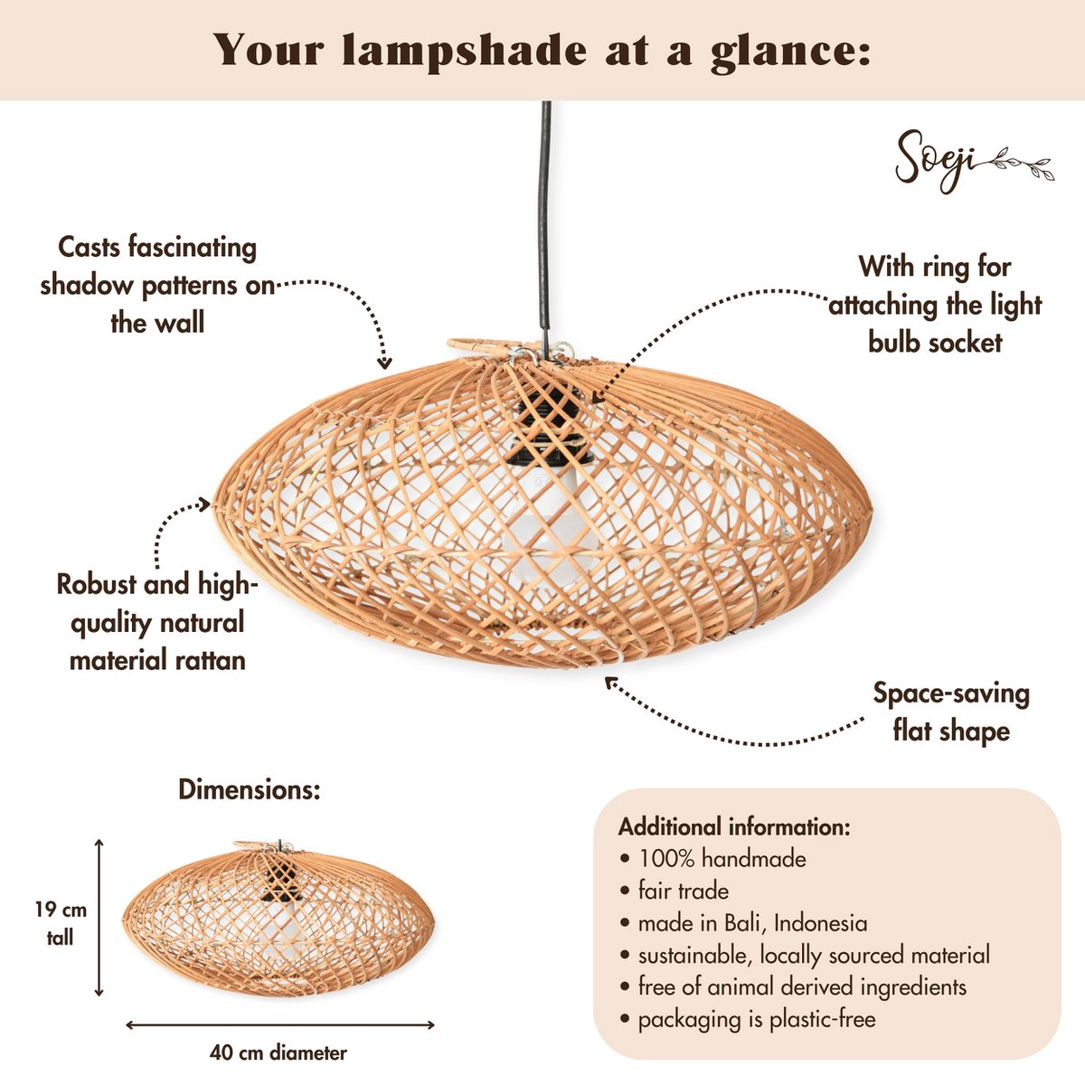 Rotan lampenkap-Boho hanglamp-(Ø 40 cm) arana