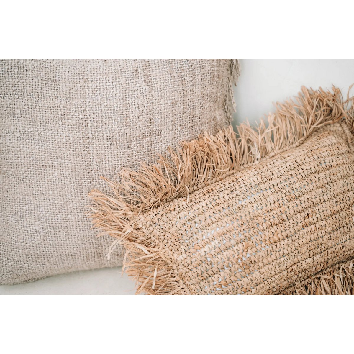 Het raffia -kussenhoes rechthoekig - natuurlijk - 30x50