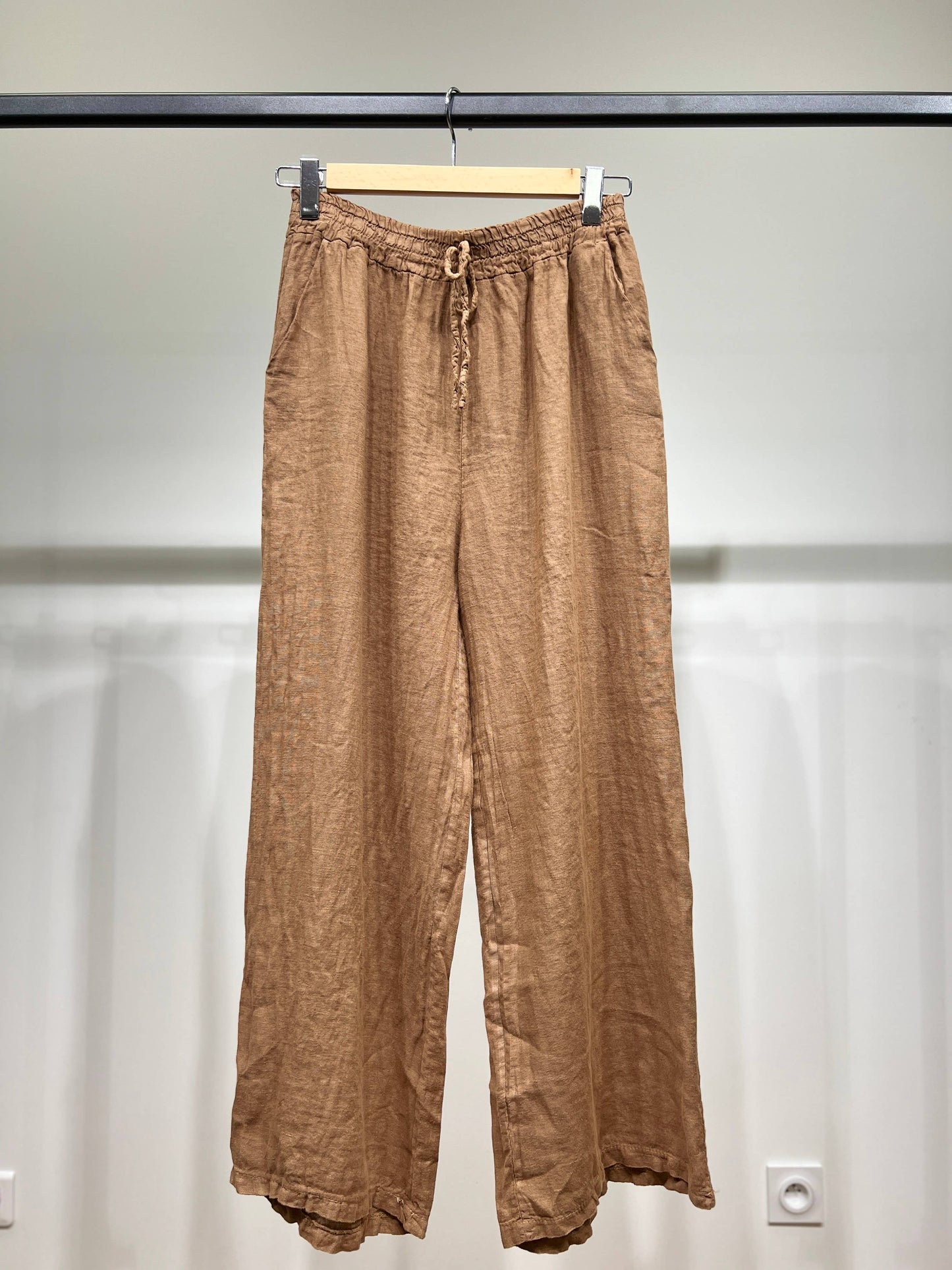 Tijdloze wijde Broek met Elastische Tailleband en Koord 100% Linnen