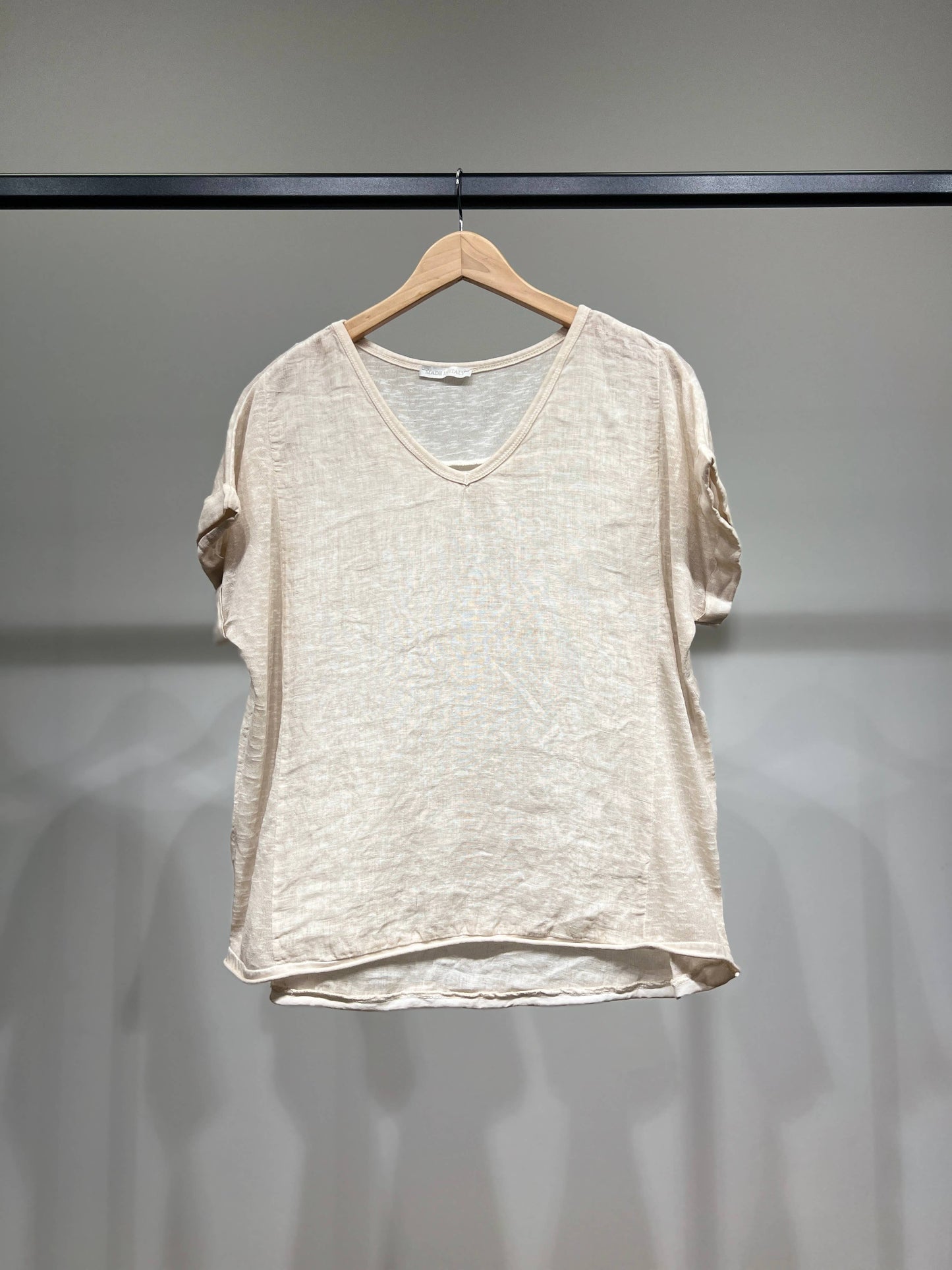 Trendy T-shirt met Korte Mouwen en Gemêleerde Zoom 100% Linnen