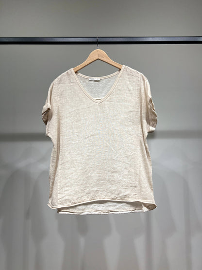 Trendy T-shirt met Korte Mouwen en Gemêleerde Zoom 100% Linnen