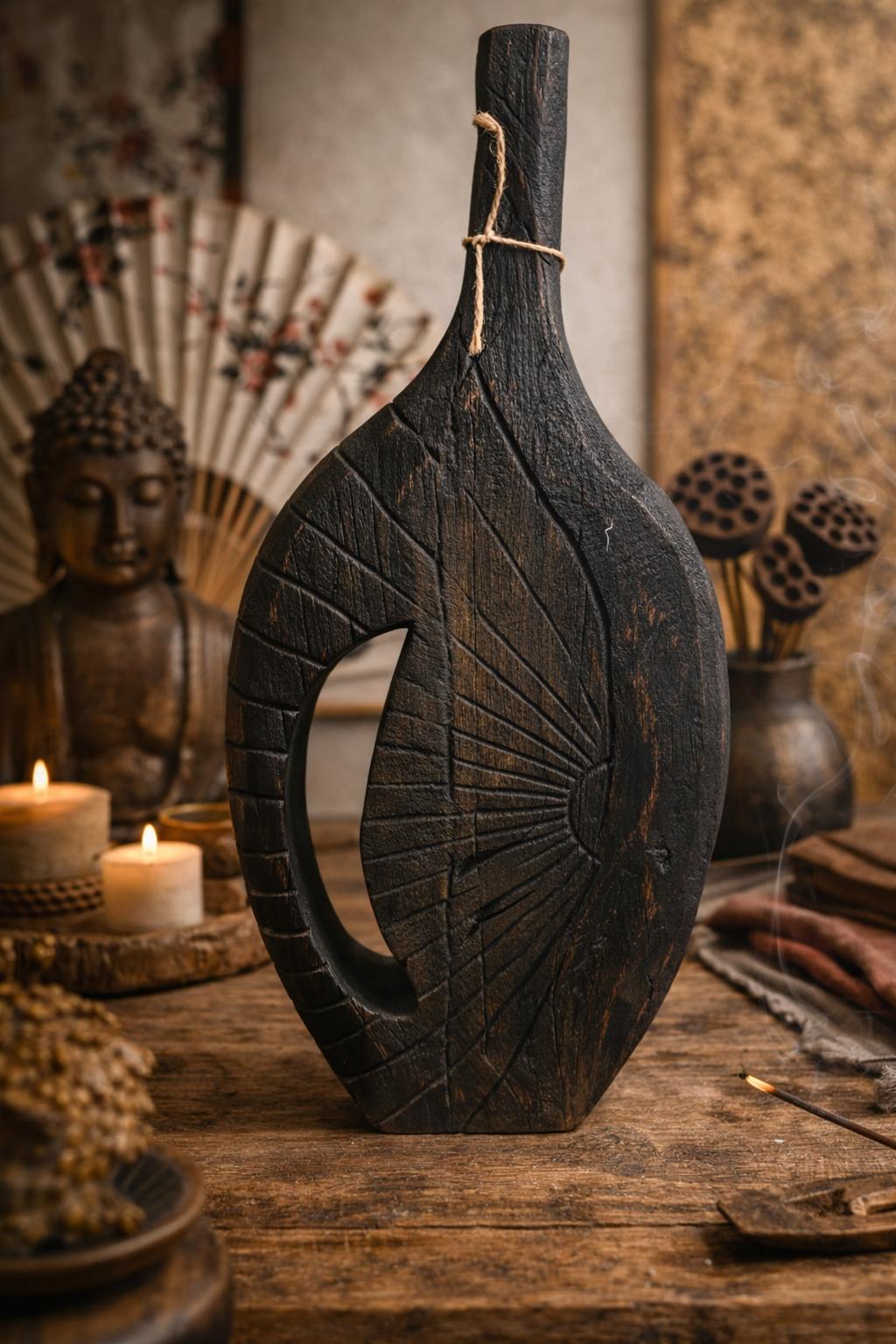 Groot gesneden ornament donker bruin