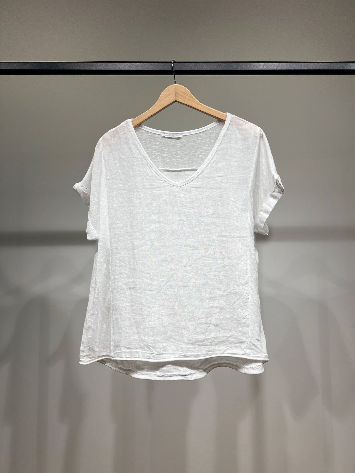 Trendy T-shirt met Korte Mouwen en Gemêleerde Zoom 100% Linnen