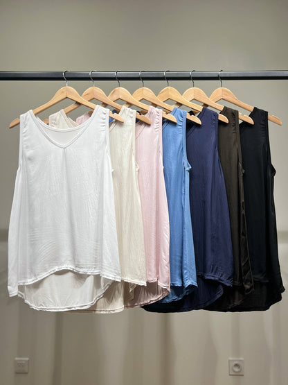Vrouwelijke mouwloze Top V-hals Satijn 100% Viscose