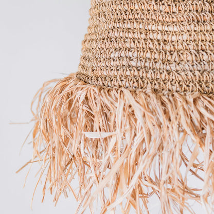 Raffia Boho Lampenkap – Hanglamp – Hanglamp – Handgeweven Plafondlamp met Lange Franjes (3 maten Ø 30/40/50 cm) KALIMA