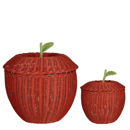 Opbergmand met Deksel - Set van 2 - H48 x Ø30 cm - Rotan - Rood