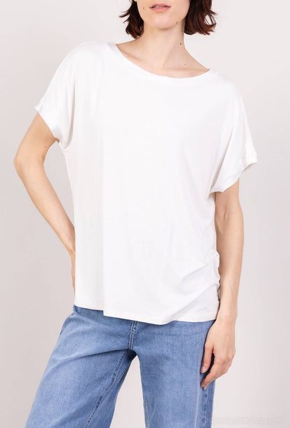 Comfortabel T-shirt met Korte Mouwen Satijn Effect Dubbele Halslijn