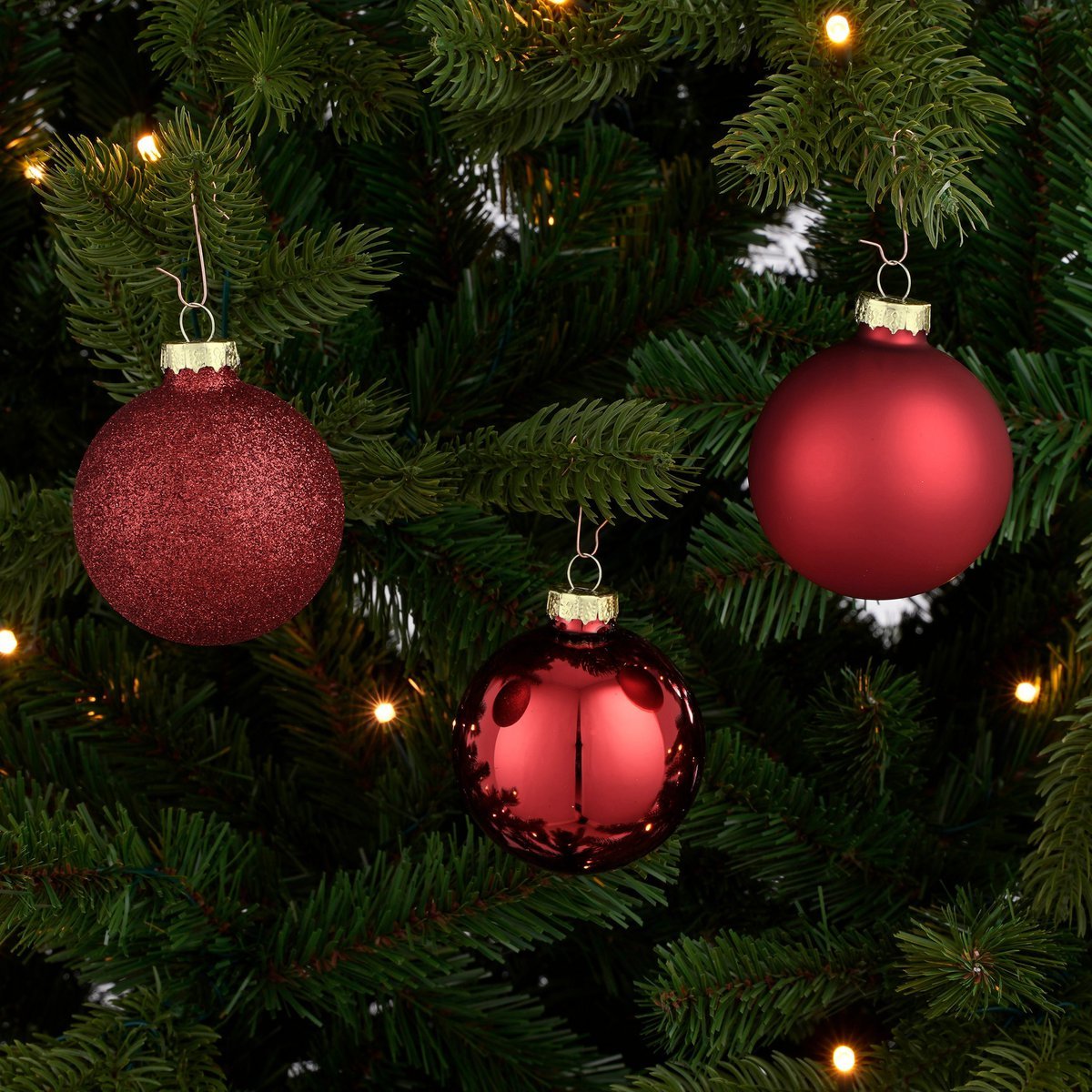 Kerstballen Set - 42 Stuks - Ø7 cm - Glas - Donkerrood