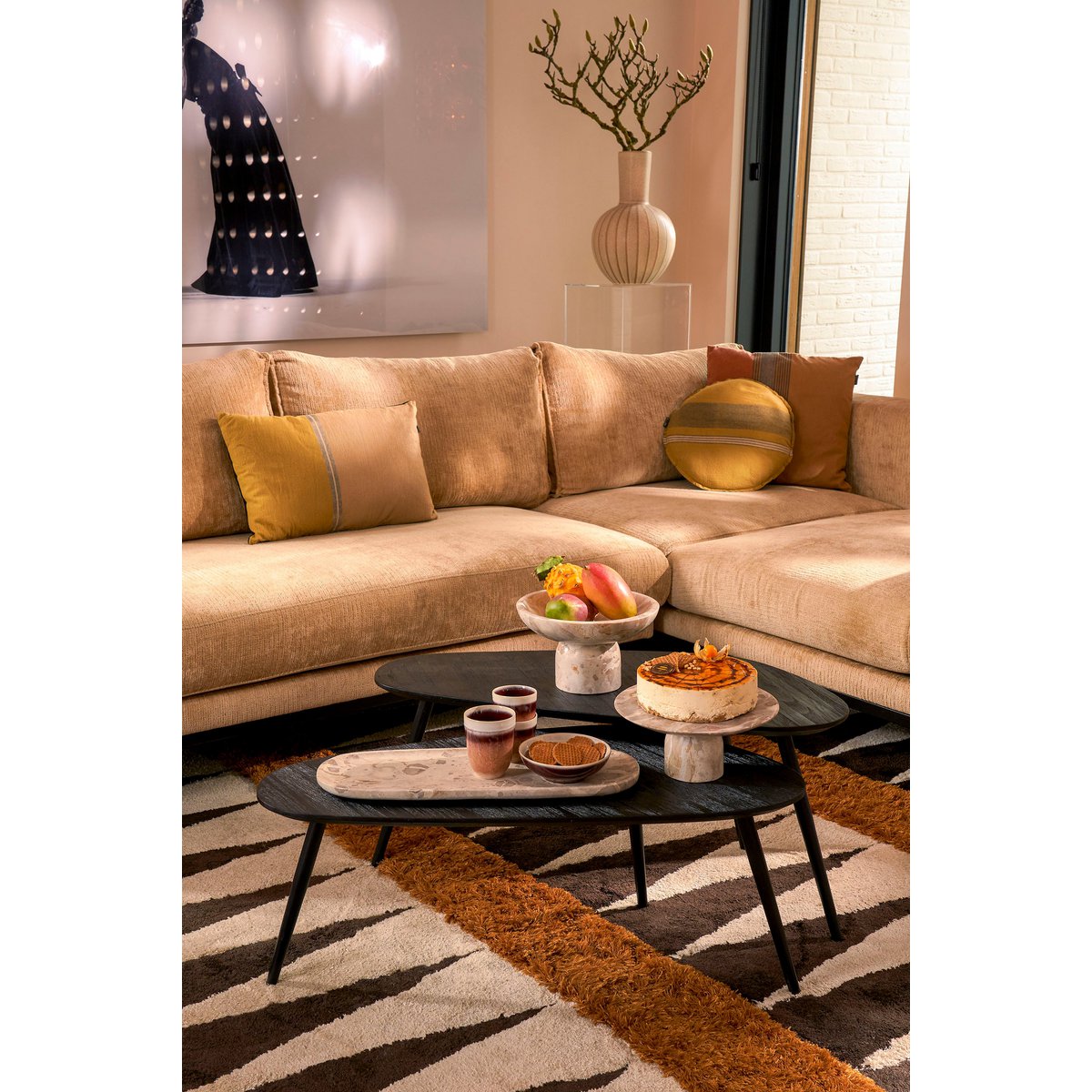 Jailey Bijzettafel - Set van 2 - L84 x B39 x H39 cm - Zwart