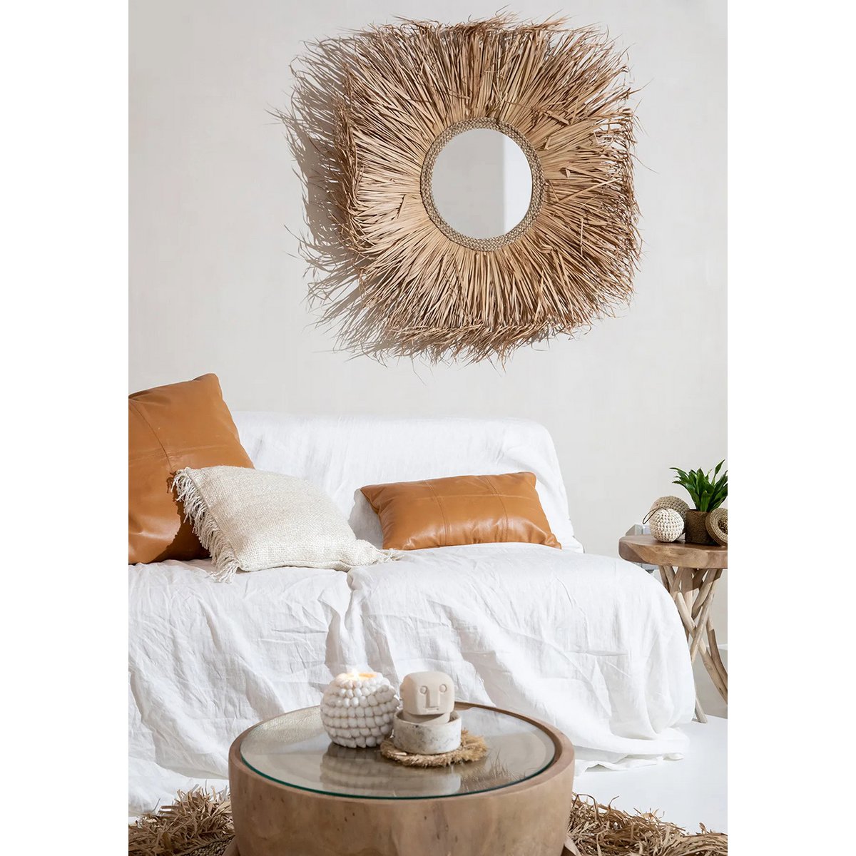 De leren kussenhoes met zes panelen - camel - 30x50