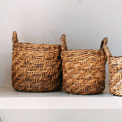 Boho rond geweven opslagmand (3 maten Ø 25/32/38 cm) Rinjani
