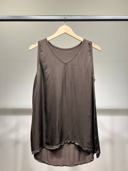 Vrouwelijke mouwloze Top V-hals Satijn 100% Viscose