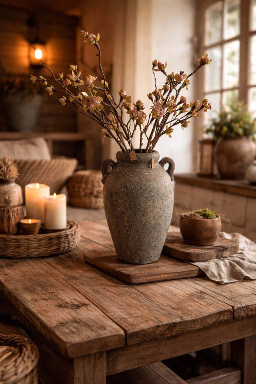 Grijze sierlijke vaas met twee oren