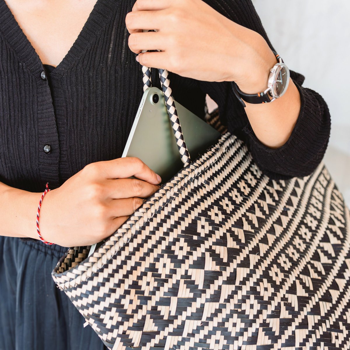 Boho Tote Bag – Zeegras Zomertas KIDUL (zwart)