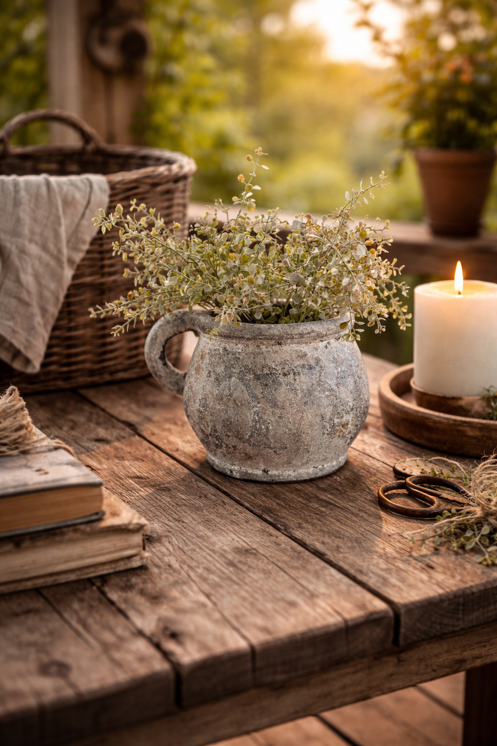 Licht grijze pot/vaas met oor