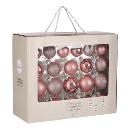 Kerstballen Set - 42 Stuks - Ø7 cm - Glas - Roze