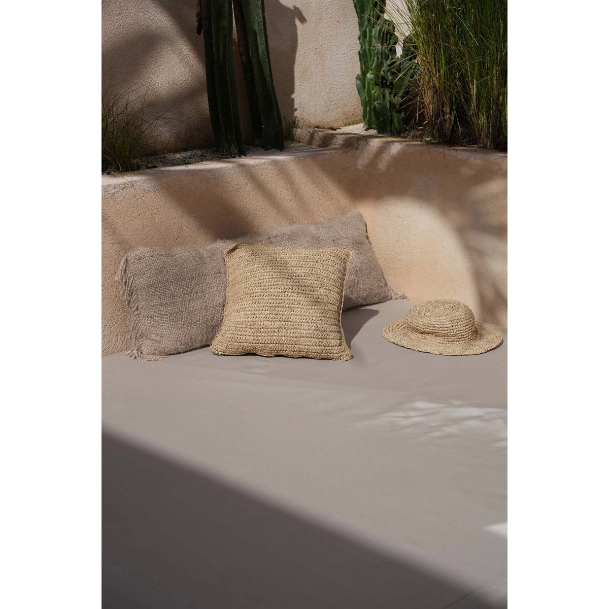 De Raffia Flores Kussenhoes Vierkant - Naturel - 40x40