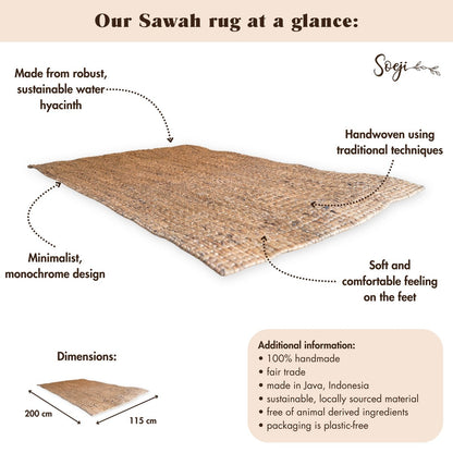Vierkant Boho-vloerkleed water hyacint tapijt 180x115 cm sawah