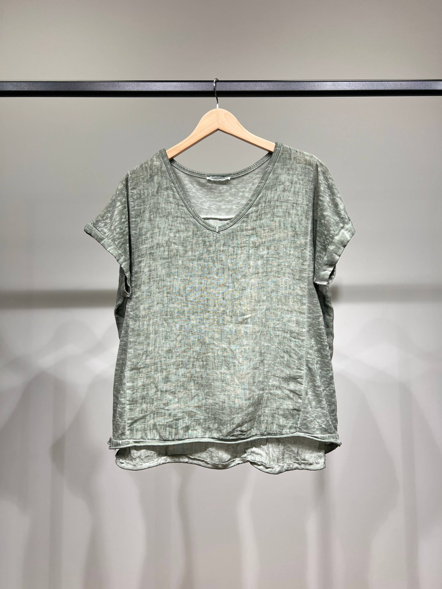 Trendy T-shirt met Korte Mouwen en Gemêleerde Zoom 100% Linnen