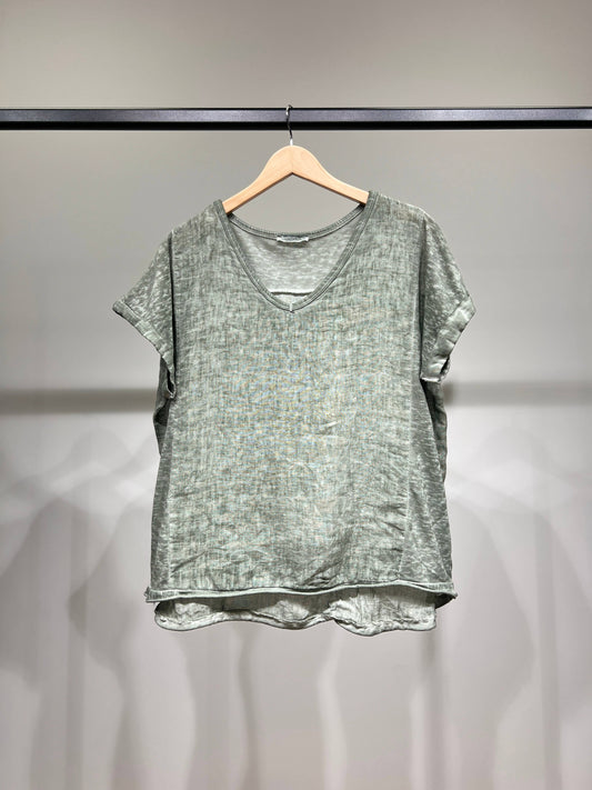 Trendy T-shirt met Korte Mouwen en Gemêleerde Zoom 100% Linnen
