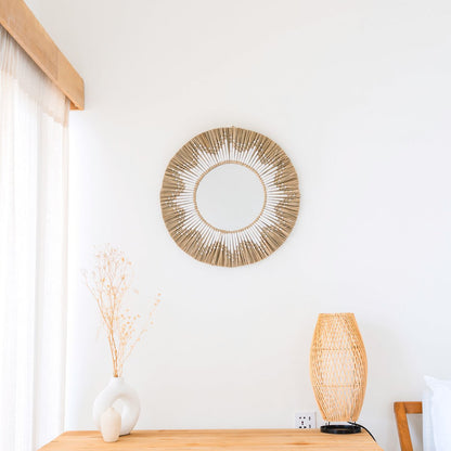 Ronde wandspiegel van zeegras met franjes (Ø 60 cm) RANDU