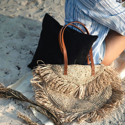 Beige schoudertas met franjes SUMBAWA