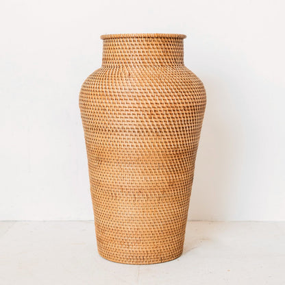 Geweven rotan vaas rond