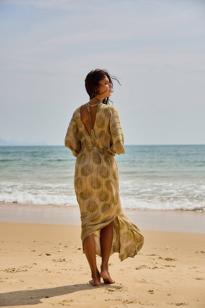 Boho Maxi Jurk met Lurex & Geometrische Print