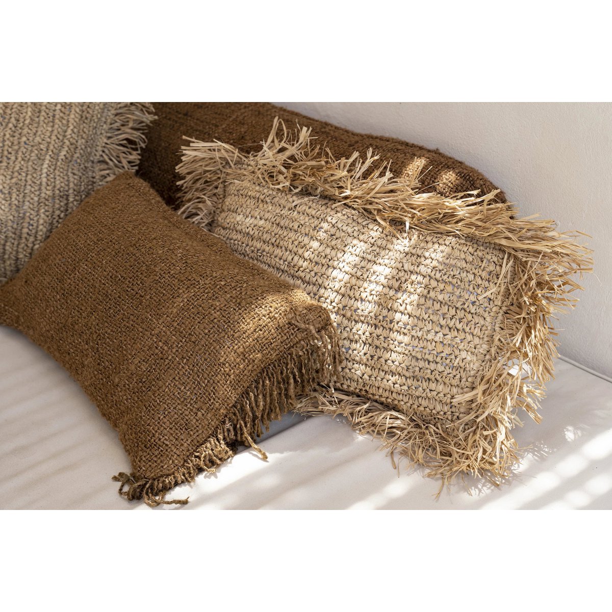 Het raffia -kussenhoes rechthoekig - natuurlijk - 30x50
