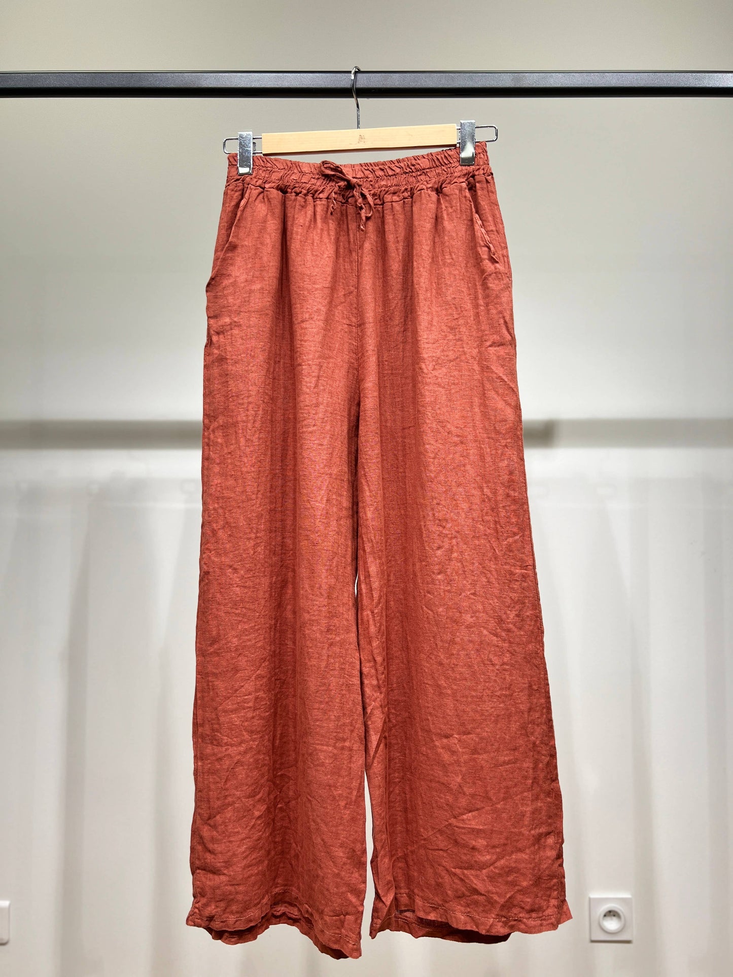 Tijdloze wijde Broek met Elastische Tailleband en Koord 100% Linnen