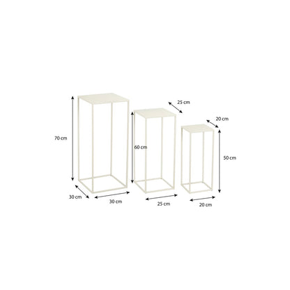 Quinty Bijzettafel - Set van 3 - L30 x B30 x H70 cm - Metaal - Off-white