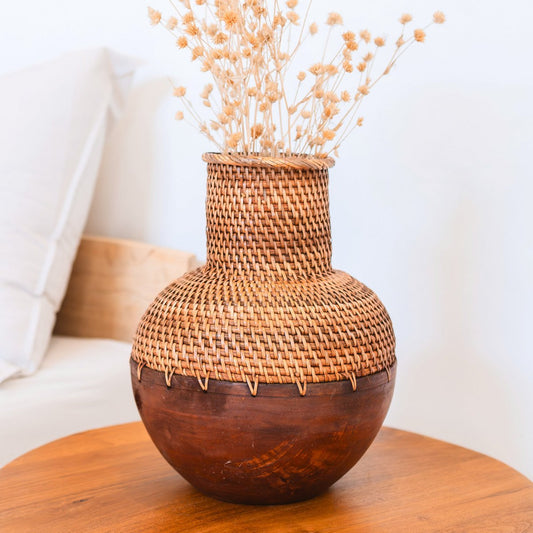 Rotan vaas – houten vaas  (Ø 22 cm) KAMARI bruin