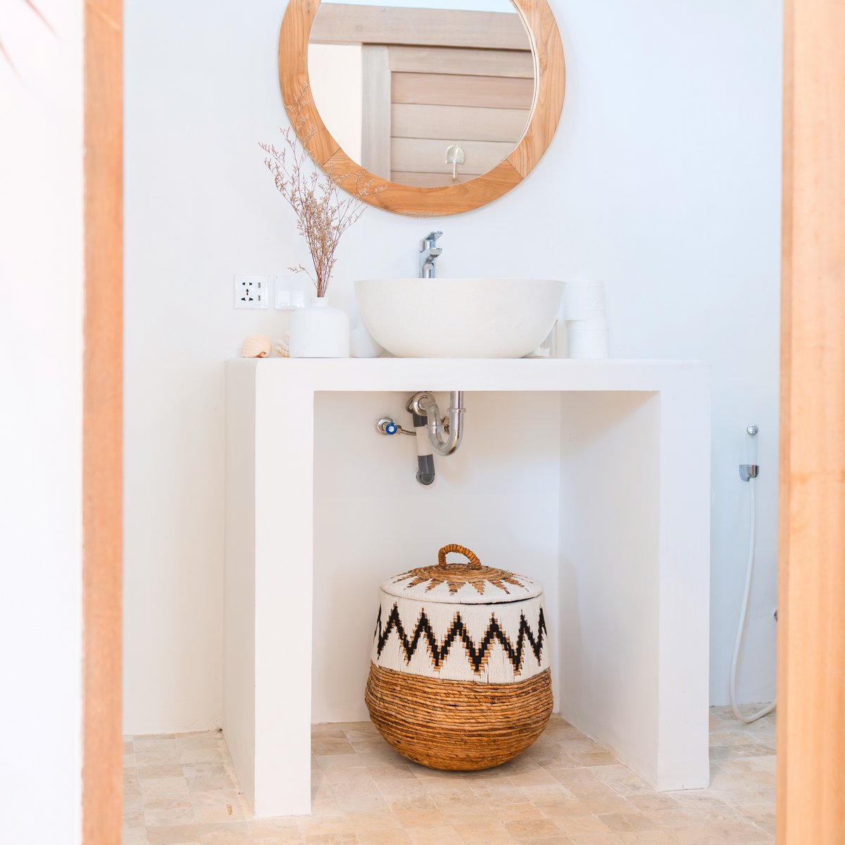 Wasmand met deksel – Boho Wasmand Rond PALEM (3 maten Ø33/43/55cm)