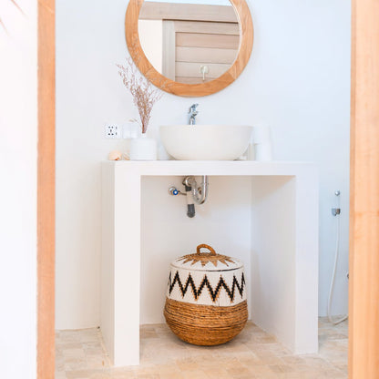 Wasmand met deksel – Boho Wasmand Rond PALEM (3 maten Ø33/43/55cm)