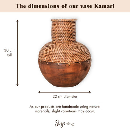 Rotan vaas – houten vaas  (Ø 22 cm) KAMARI bruin