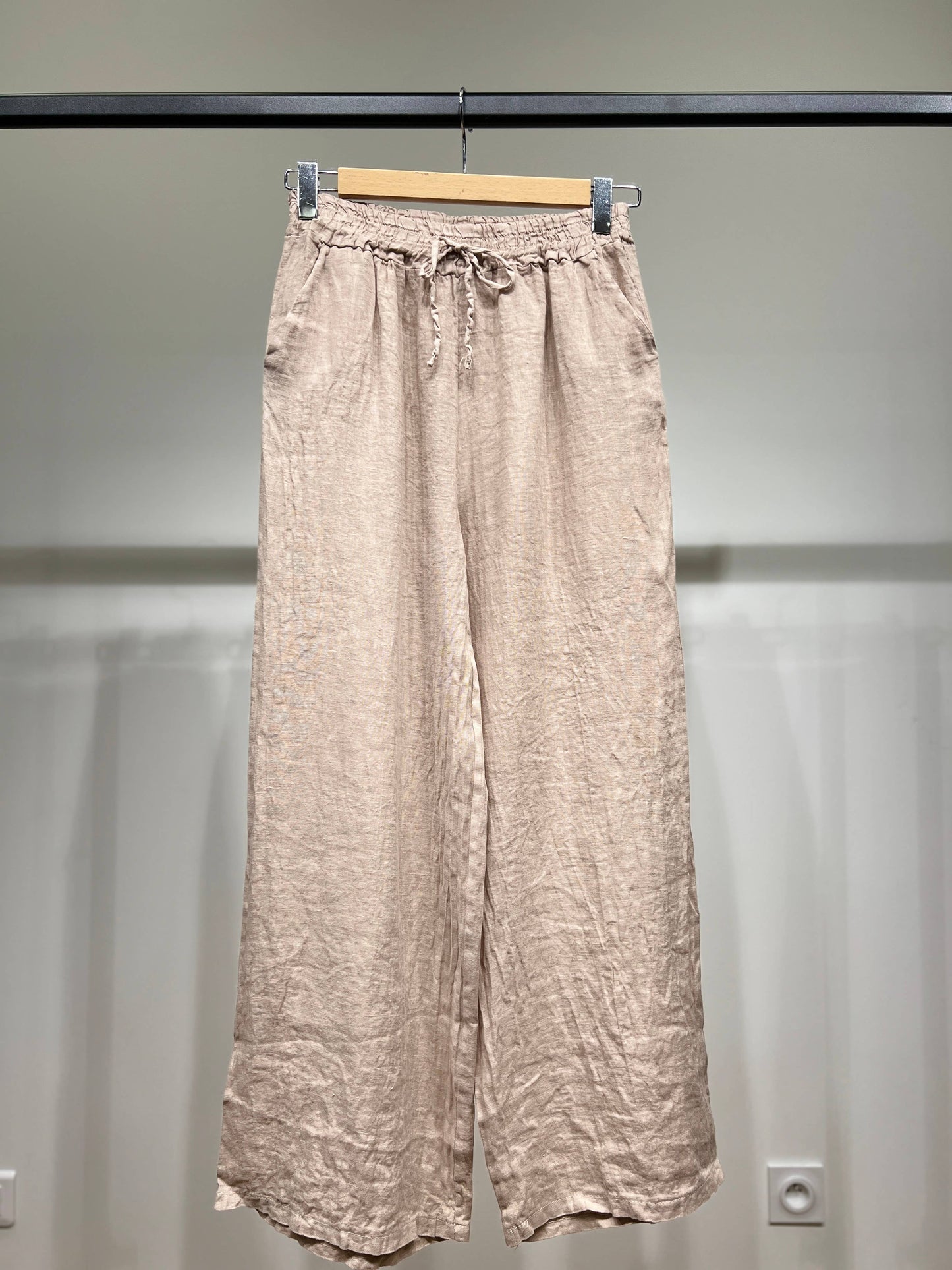 Tijdloze wijde Broek met Elastische Tailleband en Koord 100% Linnen