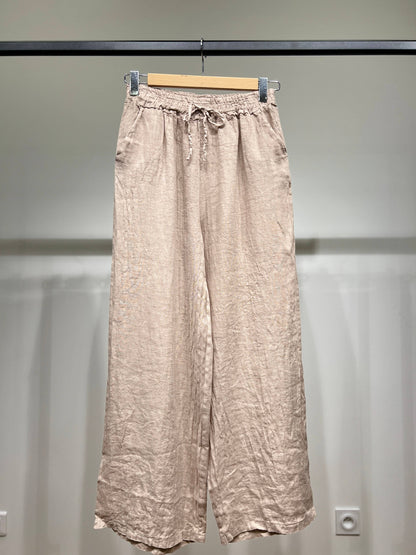 Tijdloze wijde Broek met Elastische Tailleband en Koord 100% Linnen