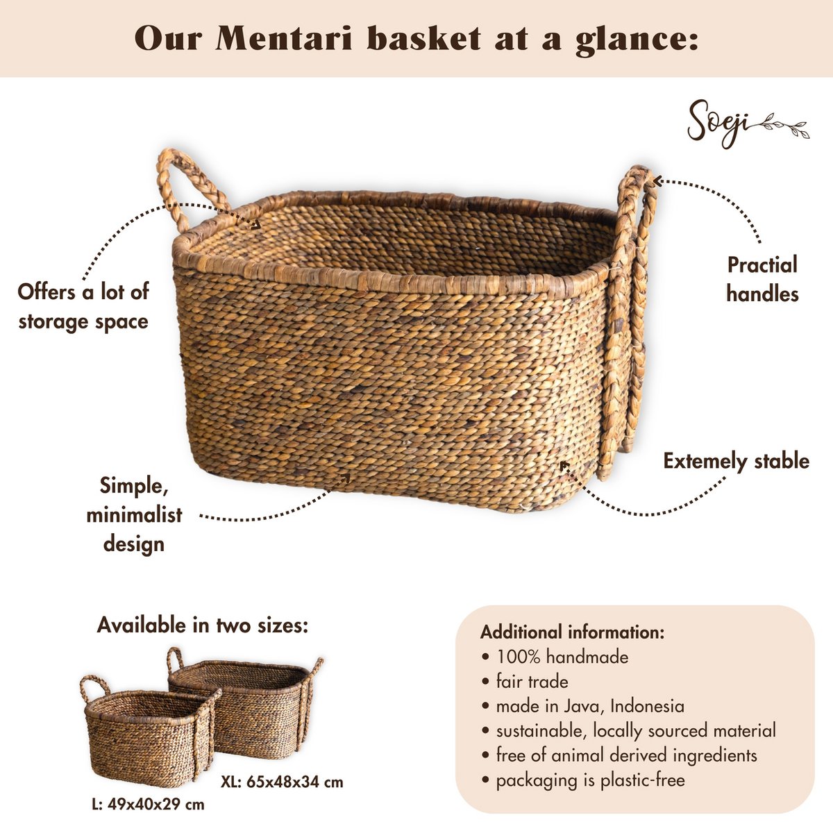 Vierkante boho mand (2 maten) Mentari